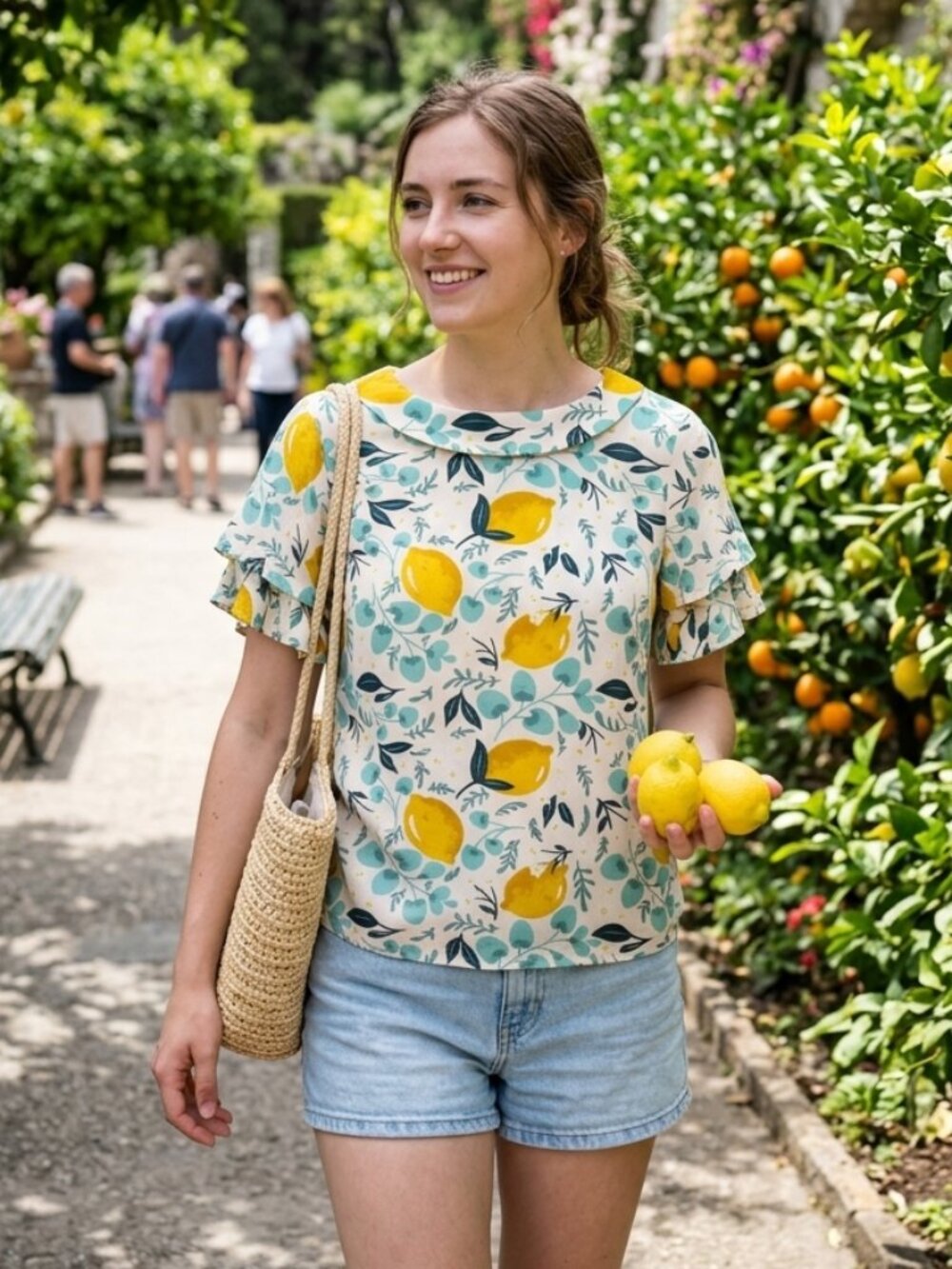 Max Jeans Retro Lemon Print 100% Rayon Blouse